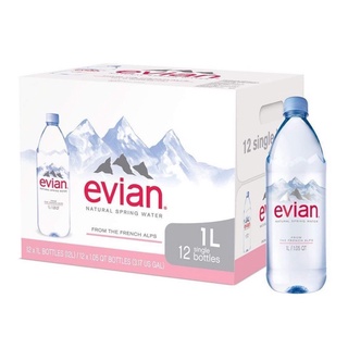 🌟พร้อมส่ง🌟น้ำแร่ evian ขนาด 1 ลิตร 12 ขวด ขวดพลาสติก