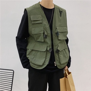 New Functional Tooling Vest Mens Tide Brand Multi-pocket Loose Hong Kong Style Vest Sleeveless Jacket For Men Women