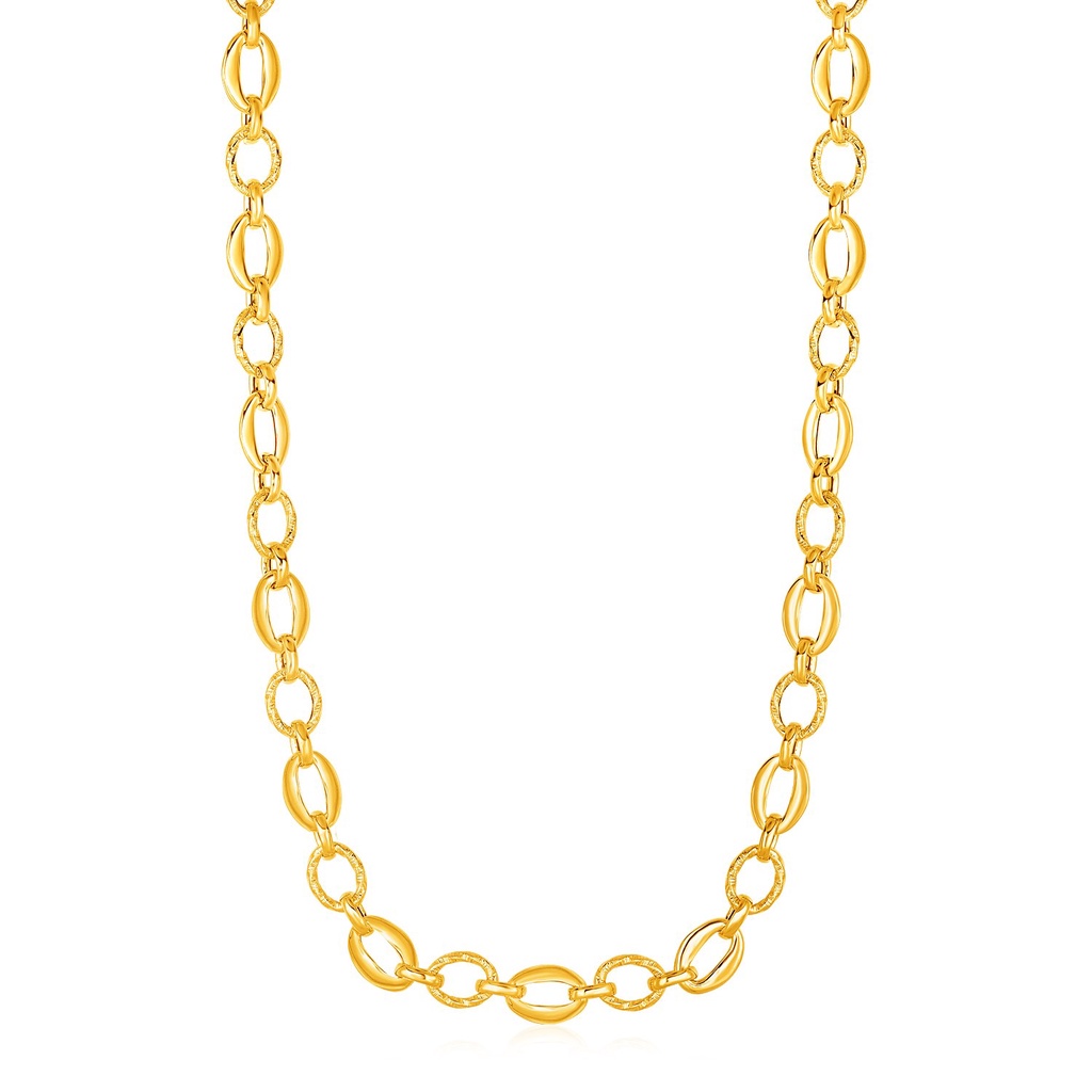 Nathalias NY สร้อยคอทองคำแท้ 14k ลายห่วงโซ่ Shiny and Textured Oval Link Necklace in 14k Yellow Gold