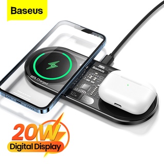 Baseus จอแสดงผลดิจิทัล 2 in 1 ที่ชาร์จไร้สาย 20W สีดํา รุ่นสากล พร้อมสายเคเบิลข้อมูล Type C 3A 1 เมตร