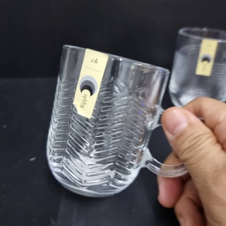 Deli Glassware แก้วน้ำมีหู แก้วกาแฟ  เนื้อหนา สลักลายสวยงาม สำหรับใส่เครื่องดื่มร้อนเย็น ช่วยลดอุณหภูมิ RJ27LA09