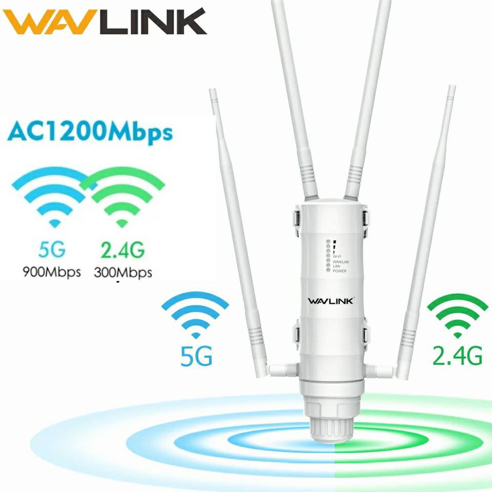 ⚡️ขายดีสุด⚡️ อุปกรณ์ขยายสัญญาณWi-Fi Wavlink สัญญาณกลางแจ้งรุ่นAC1200 outdoor Dual - band AP/Range
