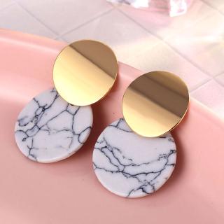 Vintage Gold Round Alloy Marble Earrings Fashion Punk Glamour Geometric Jewelry Statement Trend Marble Earrings