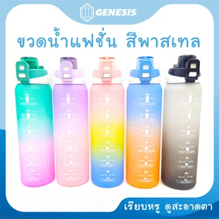 [ลูกค้าใหม่ 1 บาท] ขวดน้ำ1000ml กระบอกน้ำดื่มแบบพกพา มีสเกลบอกระดับน้ำ ขวดน้ำน่ารักสีพาสเทลสดใสพกพาได้ 1L พลาสติกหนาแข็ง