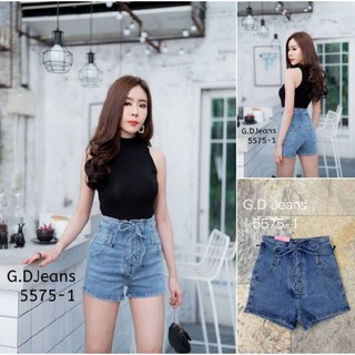 G.D.Jeans รุ่น 5575-1#กางเกงยีนส์แฟชั่นขาสั้นผ้ายืดเอวสูงสียีนส์ต่อตาไก่หน้าตามเทรน