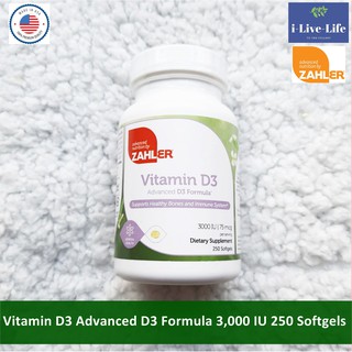 วิตามินดี 3 Vitamin D3 Advanced D3 Formula 3,000 IU 250 Softgels - Zahler