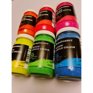 สีอะคริลิคสะท้อนแสง 240 ml. Renaissance Artists Fluorescent Acrylic colour เกรดอาร์ตติส เรนาซองซ จำนวน 1 ขวด