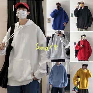 Smart เสื้อฮู้ดแขนยาวชายเเละหญิง เสื้อกันหนาวสีพื้น มีหมวกด้านหลัง  เนื้อผ้าคอตตอน ใสสบาย S2