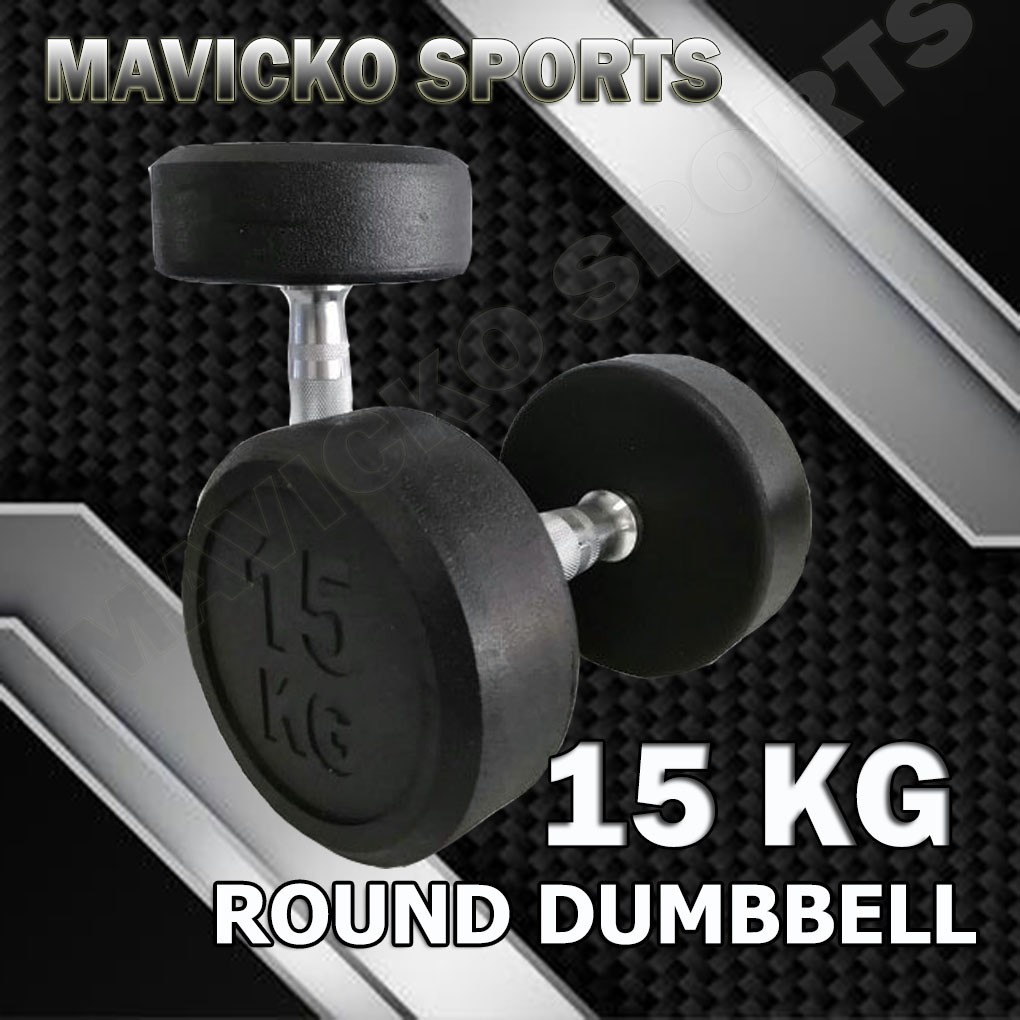 (1ข้าง) 15 kg ดัมเบล round dumbbell หุ้มยาง ดัมเบลกลม ยกน้ำหนัก Mavicko sport Dumbbell แข็งแรง ทนทาน