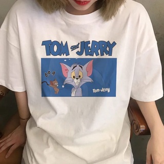 เสื้อคนอ้วน เสื้อตราหานคู่ หนาการ์ตูนเสื้อยืด พิมพ์ลาย Tom and Jerry ตลก ไซซ์ S M L XL XXL XXXL Tee