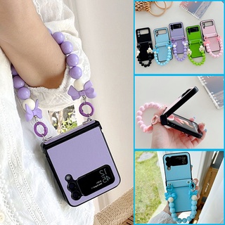 เคสโทรศัพท์มือถือ หนัง PU ประดับโบว์น่ารัก กันกระแทก สีแคนดี้ สําหรับ Samsung Galaxy Z Flip 3 5G Z Flip 4