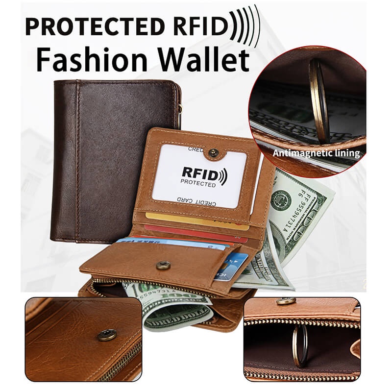 กระเป๋าสตางค์ผู้ชายหนังแท้ Rfid Block กันขโมยแบบสบาย ๆ