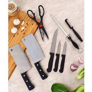 [ลูกค้าใหม่ 1 บาท] ชุดมีดและอุปกรณ์ทำครัว 8 ชิ้น Grand Home KItchen Knife Set