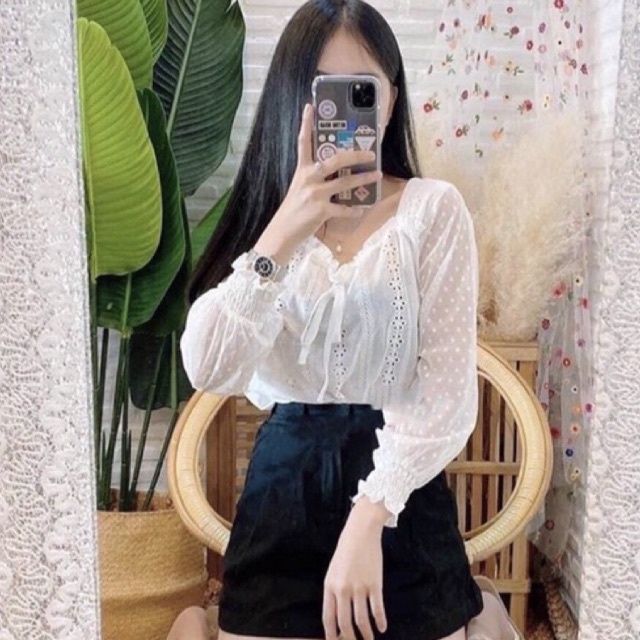 มุ้งมิ้ง เสื้อฉลุผูกโบว์อกน่ารัก