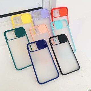 N053 เคสiPhone ขอบสีหลังขุ่นเเบบมีที่สไลด์ปิดกล้อง สีสันสดใส สำหรับ11 11Pro 11ProMax 12mini12pro 12proMax.