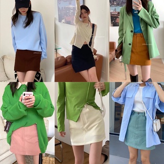 chuuchop_พร้อมส่ง(C7559) 🐣⛱ PREPPER mini skirts กระโปรงสั้นทรงเอสีพื้น มี6สี 3ขนาด