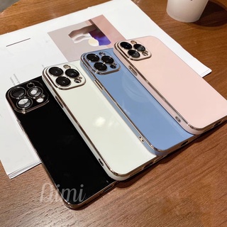 เคสสีพื้น ขอบทองเงา พร้อมเลนส์กล้อง สำหรับ ไอโฟน 7plus 8plus i11 i12 12pro 12promax i13 13pro 13promax สำหรับ iphone