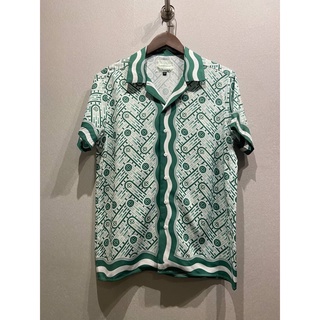 CASABLANCA GEOMETRIC GREEN PING PONG CONVERTIBLE COLLAR PRINT SILK SATIN SHIRT เสื้อเชิ้ตคอปกแขนสั้น แบรนด์คาราบรังกา