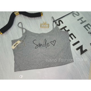 เสื้อสายเดี่ยว สีเทา ลาย Smile  งานป้าย งานสายฝอ เที่ยวทะเล ฤดูร้อน สายปาร์ตี้