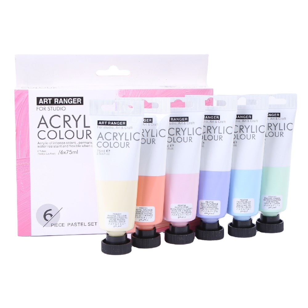 สีอะคริลิค สีพาสเทล หลอดใหญ่ 75 ml. ชุด 6 สี รุ่น FEA0675T-P ชุดสีอะคริลิค Art Rangers Acrylic Colou