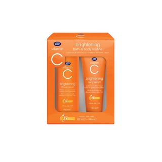 BOOTS VITAMIN C บู๊ทส์ วิตามิน ซี ไบรท์เทนนิ่ง บาธ แอนด์ บอดี้ รูทีน x 2 ชิ้น (495มล+180มล)