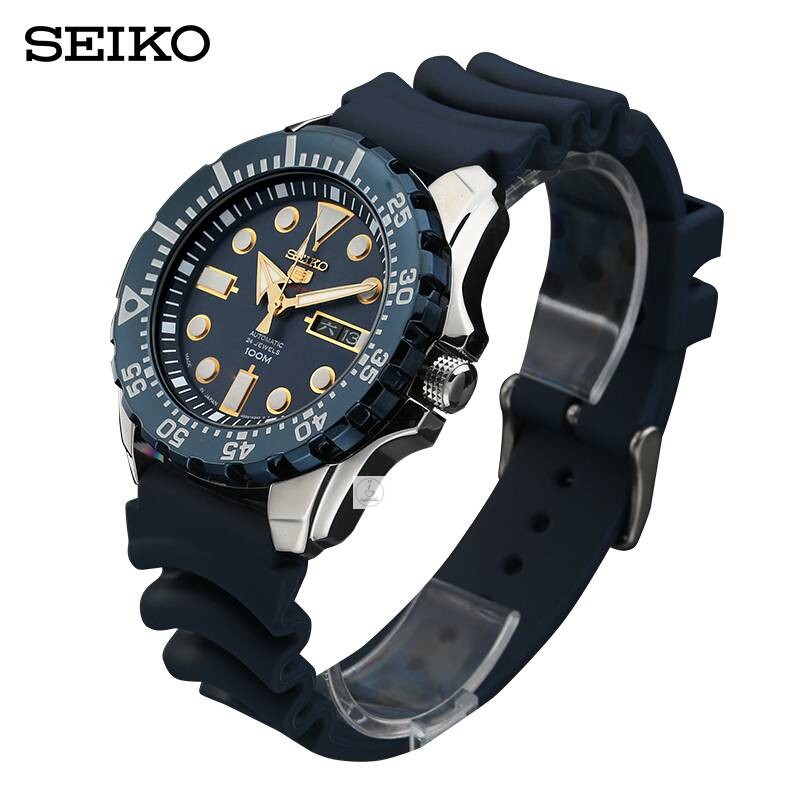 นาฬิกาข้อมือผู้ชายไซโก้ Seiko 5 Sport Automatic รุ่น SRP605J2 (Made in Japan) ตัวเรือนสแตนเลส สายยางสีน้ำเงิน