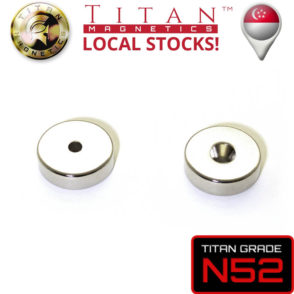 แหวนแม่เหล็ก Countersunk Neodymium 20od x 3.5id x 6 มม. N52 2 ชิ้น/แพ็ค