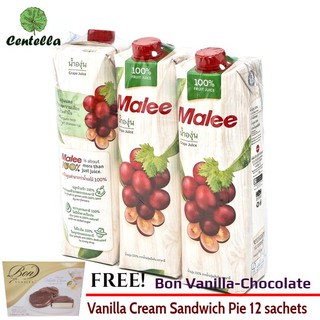 MALEE 100%GRAPE JUICE 1000ML.*3 Free Bon Vanilla-Chocolate Vanilla Cream Sandwich Pie 12 sachets 240 gram