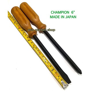 CHAMPION ไขควงแฉก-แบนตอกได้ ขนาด 4 นิ้ว  ด้าม PVC ผสมไม้ Made in JAPAN