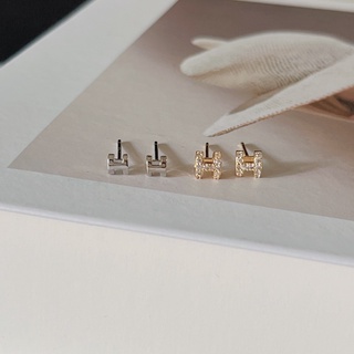 200-littlegirl gifts- Mini small h letter diamond stud earrings s925