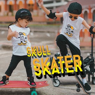 แขนกุดเด็กลาย skull skater (150฿) (กางเกงตีแถบมีขายเพิ่มอีกรหัสสินค้าค่ะ)