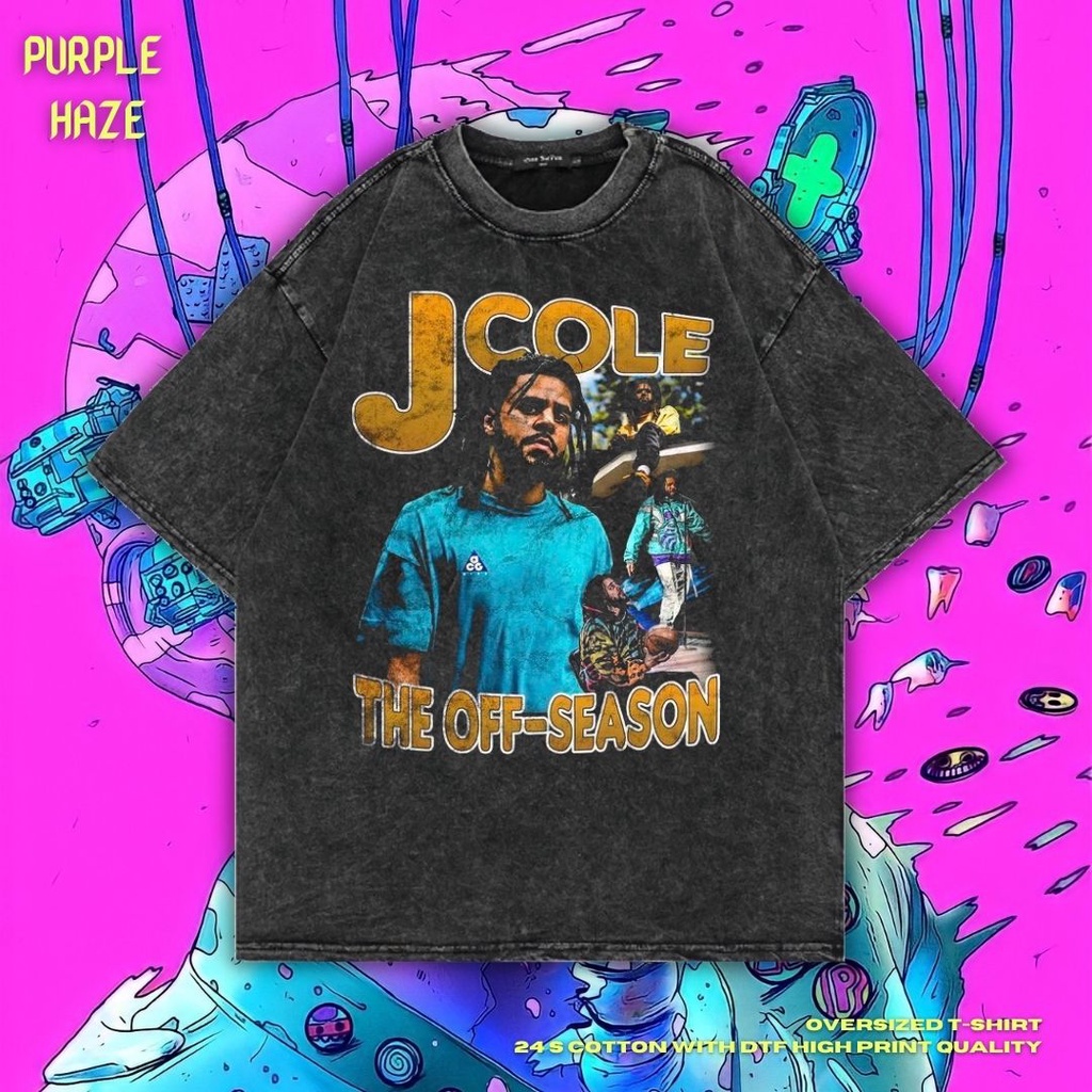 เสื้อยืด ขนาดใหญ่ พิมพ์ลาย "J.Cole The Off-Season" สีม่วง | หินล้างทําความสะอาด | เสื้อเชิ้ต J Cole 