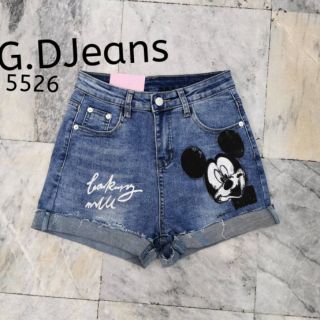 G.D.Jeans รุ่น 5526#กางเกงยีนส์ขาสั้นผ้ายืดทรงเอขาพับเล่นสะกิดลายมิกกี้เมาส์ข้างหน้าผ้าดีฟอกสีสวย