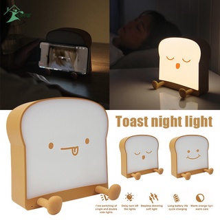 Sjmw Toast Night Light โคมไฟตั้งโต๊ะสองด้านหรี่แสงได้สําหรับห้องนอน