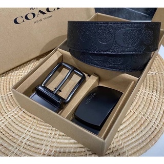 Coach Men’s Belt Double Buckle Double Sided Box Set  Belt For Gift