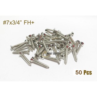 TITAN สกรูเกลียวเหล็กชุบขาว #7x3/4" หัวเรียบ FH+ (Pack 50 ตัว)