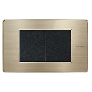 RUMOS PLUS Gold Frame 2 Gang 2 Way รูมอสพลัส สวิตช์ 1.5G(ปุ่มกลาง) สองทาง พร้อมกรอบสีทอง