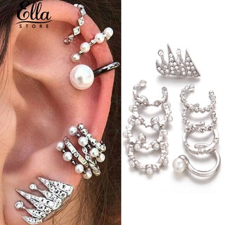 9 ชิ้น / เซ็ทโบฮีเมียน Retro Faux ไข่มุกหู Cuffs Studs Earrings Set