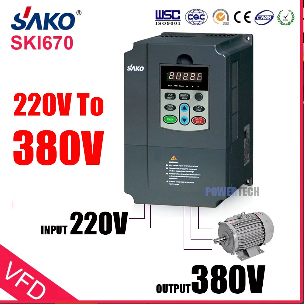 SAKO SKI670 INPUT 1 เฟส AC 220V OUTPUT 3 เฟส  380V   อินเวอร์เตอร์ ตัวแปรความถี่