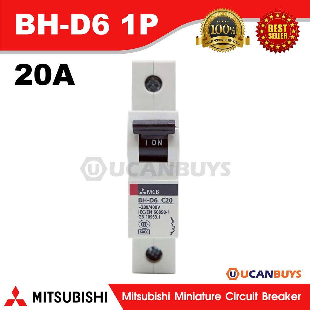 Mitsubishi MCB 1 Pole 40A 6kA รุ่น BH-D6 1P 40A Mitsubishi Miniature Circuit Breaker ลูกเซอร์กิตมิตซูบิชิ 1 โพล 40 แอมป์