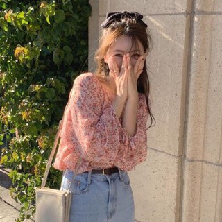 เสื้อเชิ้ตลายดอกไม้แขนสั้น - เสื้อแฟชั่น