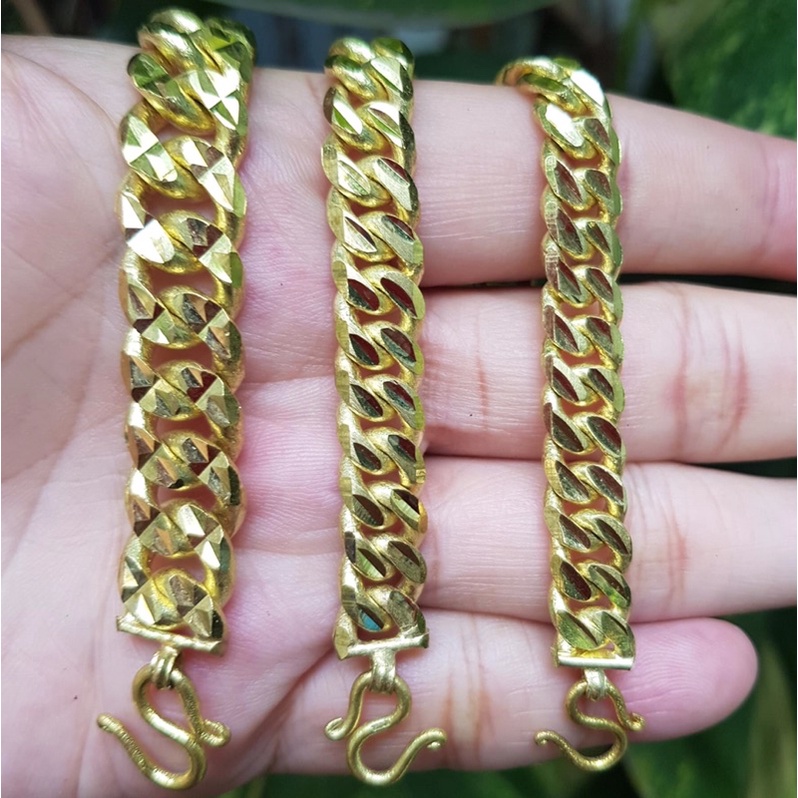 เลสทองเหลือง เลสข้อมือผู้ชายทองเหลืองแท้ สร้อยข้อมือผู้ชายไม่ได้หุ้มทอง ขนาด10-14มิล ยาว7นิ้ว งานสวยเหมือนจริง