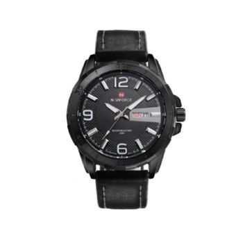 NAVIFORCE นาฬิกาข้อมือผู้ชาย สีดำ สายหนังแท้ รุ่น NF9055