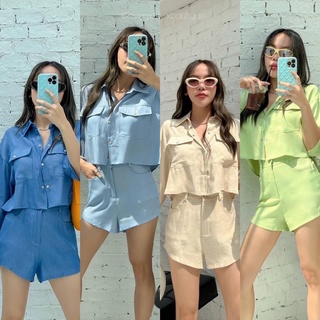 New in 🌈📌📌 (490฿) เปิดตัวชุดเซ็ตสไตล์เกาหลี ดีเทลเสื้อเชิ้ตคอปกแขนสามส่วน กระเป๋าคู่ใช้งานได้จริง มาพร้อมกางเกงขาสั้น