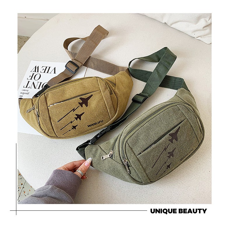 (W59)กระเป๋าคาดอก ลายเครื่องบิน ผ้าแคนวาสหนา สไตส์เท่ๆ vgetbag