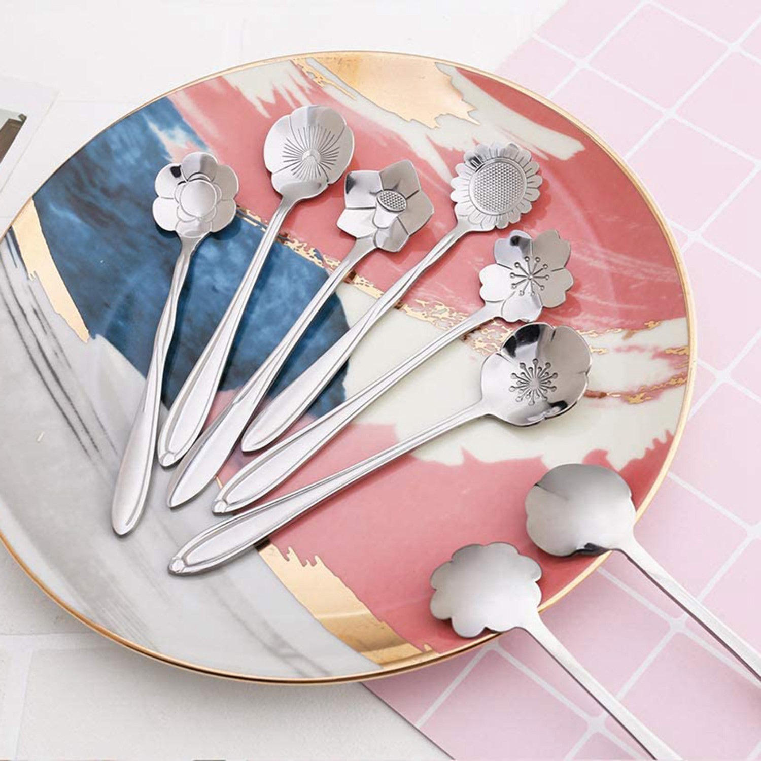 16 Pack Flower Spoon Set, Diffient Pattern Stainless Steel Spoon ...