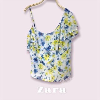 [ส่งต่อ] Zara แท้💯 เสื้อลายดอกแขนระบาย สายเดี่ยว (สีตามภาพ)