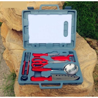 ชุดมีดแคมป์ปิ้ง ชุดมีดทำครัว กระเป๋าอุปกรณ์มีดเขียง ชุดเครื่องมือcamping Kitchen tool set 7pcs มาพร้อมกระเป๋าพกพา