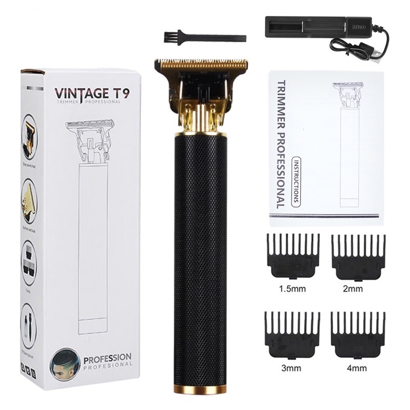 Vintage T9 Professional ไร้สายผม Clippers ไฟฟ้า Trimmer เครื่องตัดชุดตัดผมแบตเตอรี่ชาร์จ