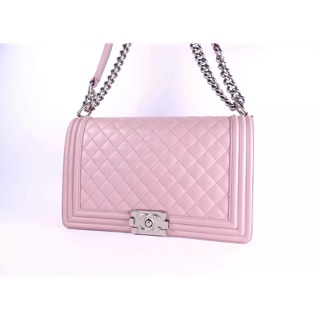 CHANEL Boy Chanel Matelasse Large Chain Shoulder Bag Lamb Skin Pink